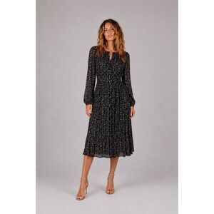 NWT Tara Jarmon Reykjavik Pleated Silk Blend Midi Dress FR 44 US L Black Gold He